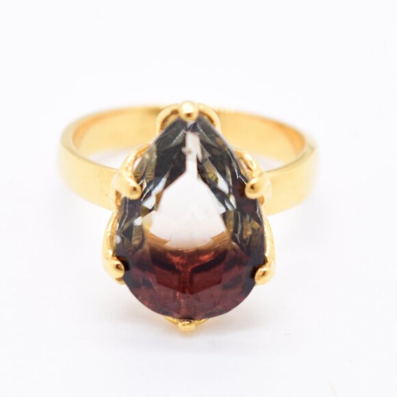 Champagne Topaz Pear-Shaped Ring 18K Gold Over .925 Sterling Silver - Picture 2 of 5